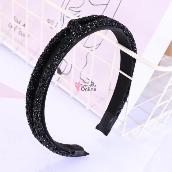 Bentita deosebita pentru par din Satin Hand Made BTP048 - Black cu strasuri
